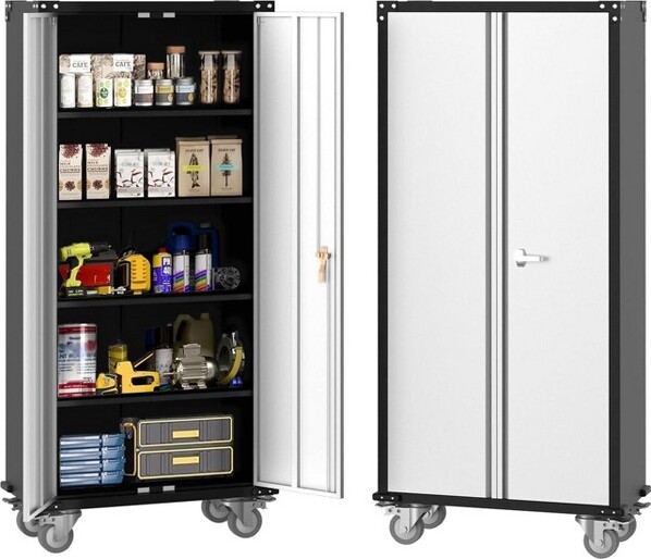 GustoWave72InchTallLockableMetalStorageCabinetSteelToolCabinetwith4AdjustableShelvesand4AdjustableFeetforHomeGarage