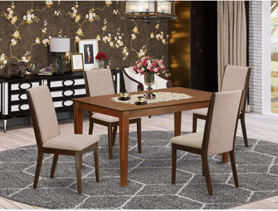 Red Barrel Studio 5-Piece Linen White Finish Solid Wood Top - Rectangular Dining Room Set - Seats 4