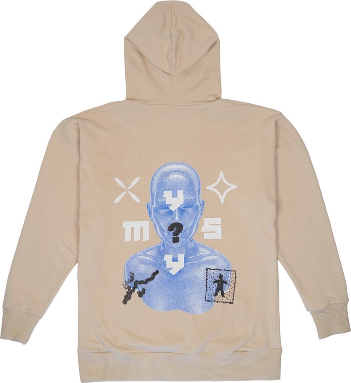 Mysimplicated Neutrals / Blue Cotton Hoodie In Beige With Blue Face Design