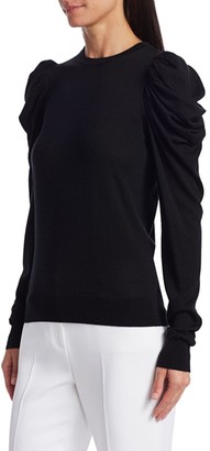 Michael Kors Ruched Puff-Sleeve Cashmere, Wool & Silk Knit Sweater