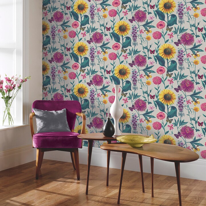 Dunelm Summer Garden Grey Wallpaper Grey, Yellow and Green ShopStyle