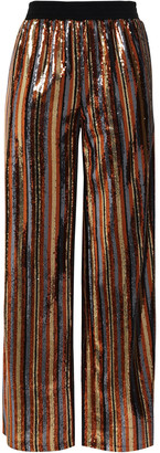 Robert Rodriguez Striped Sequined Woven Wide-leg Pants