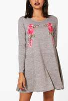 Thumbnail for your product : boohoo Embroidered Knit Swing Dress