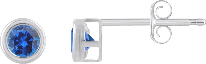 Glistening Jewels 10K Gold 3mm Round Created Sapphire Stud Earrings