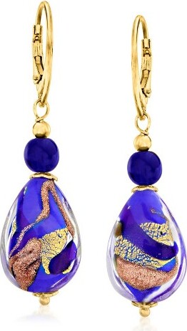 Ross-Simons Ross-SimonsItalianBlueandGoldtoneMuranoGlassDropEarringsin18ktGoldOverSterling
