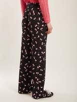 Thumbnail for your product : Miu Miu Cherry Print Mid Rise Wide Leg Trousers - Womens - Black Pink