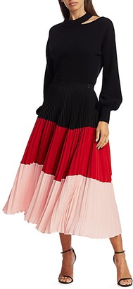 Akris Punto Colorblock Plisse Pleated Midi Skirt