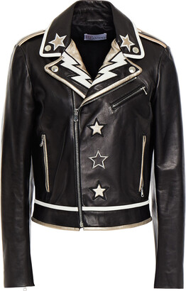RED Valentino Metallic-trimmed Embroidered Leather Biker Jacket
