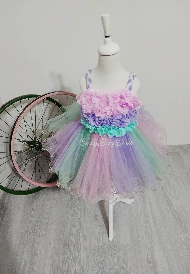 Unicorn Flower Girl Dress, Girls Toddler Birthday 1st Tutu