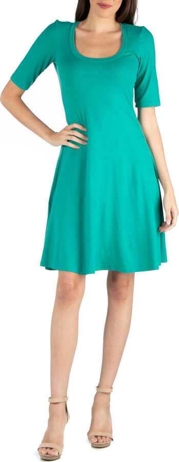 24/7 Comfort Apparel Women’s A Line Knee Length Dress with Elbow length Sleeves