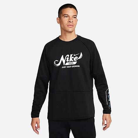 Nike Men's Dri-FIT Fitness Just Keep Growing Graphic Crewneck Sweatshirt in Black/Aquarius Blue | Size: Large