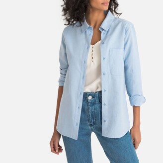 La Redoute Collections Loose Fit Cotton Boyfriend Shirt with Long Sleeves and Pocket