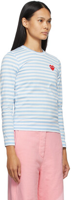 Comme des Garçons PLAY Blue & White Striped Heart Patch Long Sleeve T-Shirt