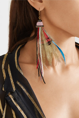 Etro Bead And Feather Earrings - Red
