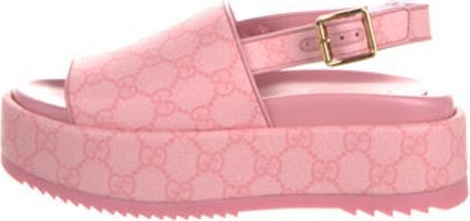 Gucci Slingback Sandals Pink GG Supreme Leather Trim Embellishment & Leather Trim Buckle Closure at Ankles Includes Box & Dust Bag