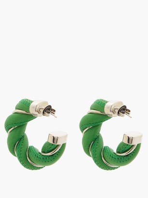 Bottega Veneta Twisted Sterling-silver & Leather Hoop Earrings - Green