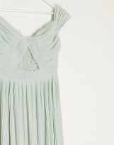 Thumbnail for your product : ASOS Tall ASOS DESIGN Tall premium lace and pleat bardot maxi dress in sage