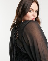 Thumbnail for your product : ASOS Curve DESIGN Curve mini dress with smocked satin waist and lace up back detail