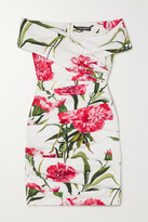 Thumbnail for your product : Dolce & Gabbana Ruched Off-the-shoulder Floral-print Stretch-cotton Mini Dress - Pink