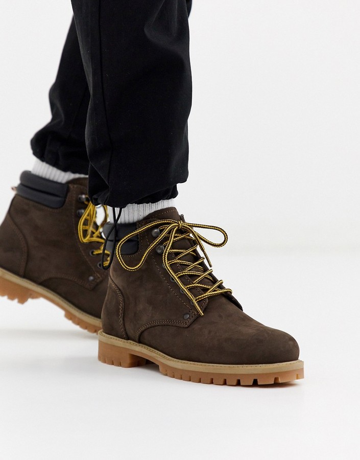 Jack and Jones nubuck leather boots in brown - ShopStyle