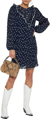 Ganni Lowell ruffle-trimmed polka-dot plissé-georgette mini dress -  ShopStyle