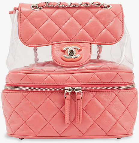 Chanel Pink Crumpled Leather and Transparent PVC Vanity Flap Backpack Bag -  Yoogi's Closet