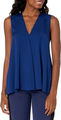 Theory Women's V Neck A LINE Sleevless Pleated TOP