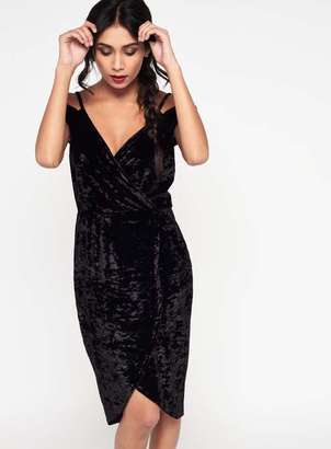 Miss Selfridge Black velvet wrap dress