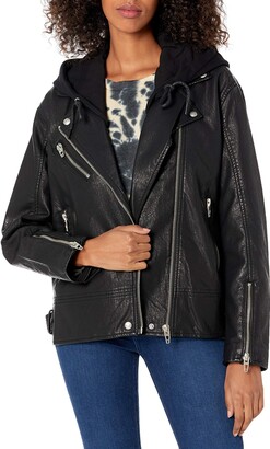 Blank NYC womens Women's Vegan Hooded Moto Faux Leather Jacket