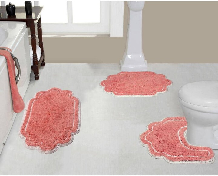 HOME WEAVERS INC Allure Collection 100% Cotton Tufted Bath Rug, 3-Pcs Set with Contour, Coral