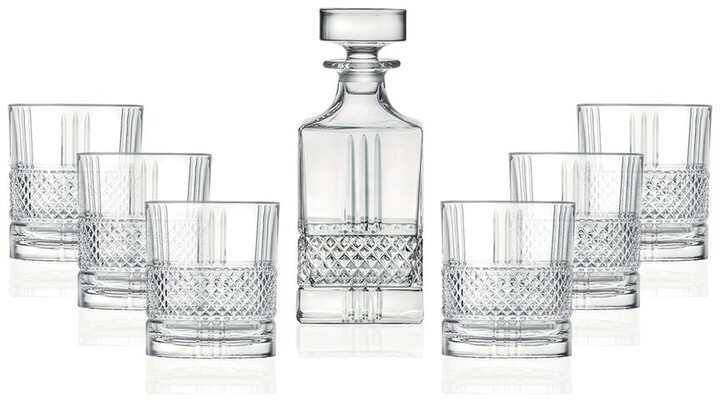 Barski European Crystalline Whiskey Decanter and 6 Double Old Fashioned Tumblers