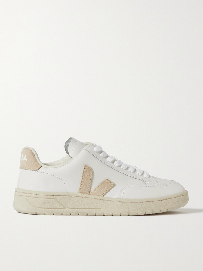 Veja V-12 Leather Trainers - Beige White - ShopStyle Low Top Sneakers