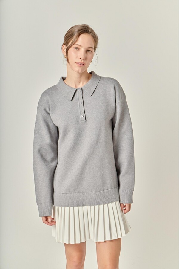 ENGLISH FACTORY Women's Polo Mixed Media Mini Dress - Grey/white