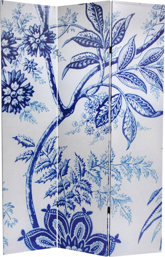 Oriental Furniture 6 ft. Tall Blue Toile Canvas Print Folding Screen Room Divider
