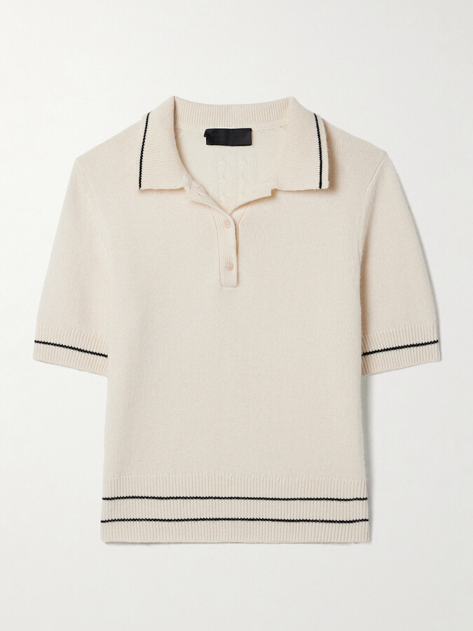 Nili Lotan Carline Striped Cashmere Polo Sweater - Ivory