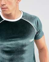 Thumbnail for your product : ASOS Design Muscle T-Shirt In Velour With Rib Hem And Piping