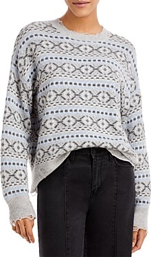 Aqua Distressed Geometric Cashmere Sweater - 100% Exclusive