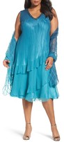 Thumbnail for your product : Komarov Plus Size Women's Tiered Chiffon Shift Dress With Shawl