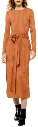 topshop tie waist long sleeve knit midi dress
