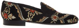 Dolce & Gabbana Black Velvet Slippers With Embroidery