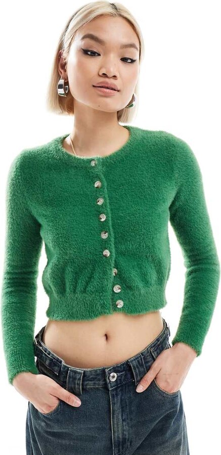 Cropped Green Daisy Sweater Daisy Street Vintage Style Shaggy