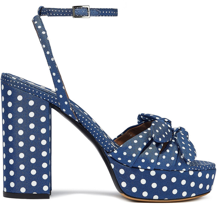 Tabitha Simmons Jodie Bow-embellished Polka-dot Twill Platform Sandals ...