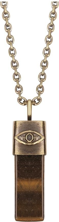 Karma And Luck Men's Outstanding Strength - Tiger's Eye Evil Eye Slab Necklace - Gunmetal/bronze/brown
