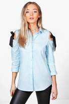 Thumbnail for your product : boohoo Fabienne Tie Detail Cold Shoulder Shirt
