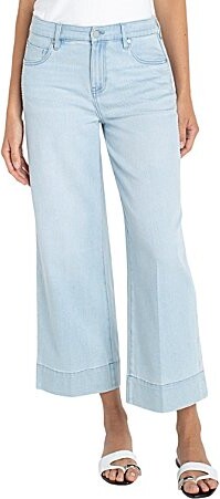 Liverpool Los Angeles Stride Stretch Denim Striped Embroidered Wide Leg Cropped Jeans
