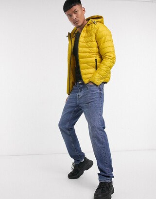 Bershka padded puffer jacket with hood in mustard - ShopStyle