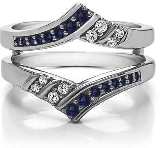 Twobirch Diamonds (G,I2) and Sapphire Mounted in Sterling Silver Double Row Chevron Ring Enhancer (0.42ctw)