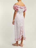 Thumbnail for your product : Gül Hürgel Ruffled Off-shoulder Floral-print Linen Dress - White Print