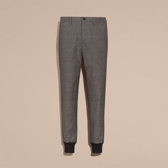 Burberry Prince of Wales Cotton Wool Trousers with Knit Cuffs