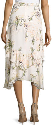 Haute Hippie The Garden Floral Silk Midi Skirt, White